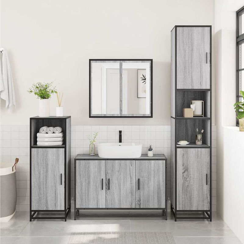 Casa si Gradina - Mobilier - Mobilier baie - Comode baie - Dulap pentru chiuveta de baie gri Sonoma 90x33x60 cm lemn - Infinity.ro