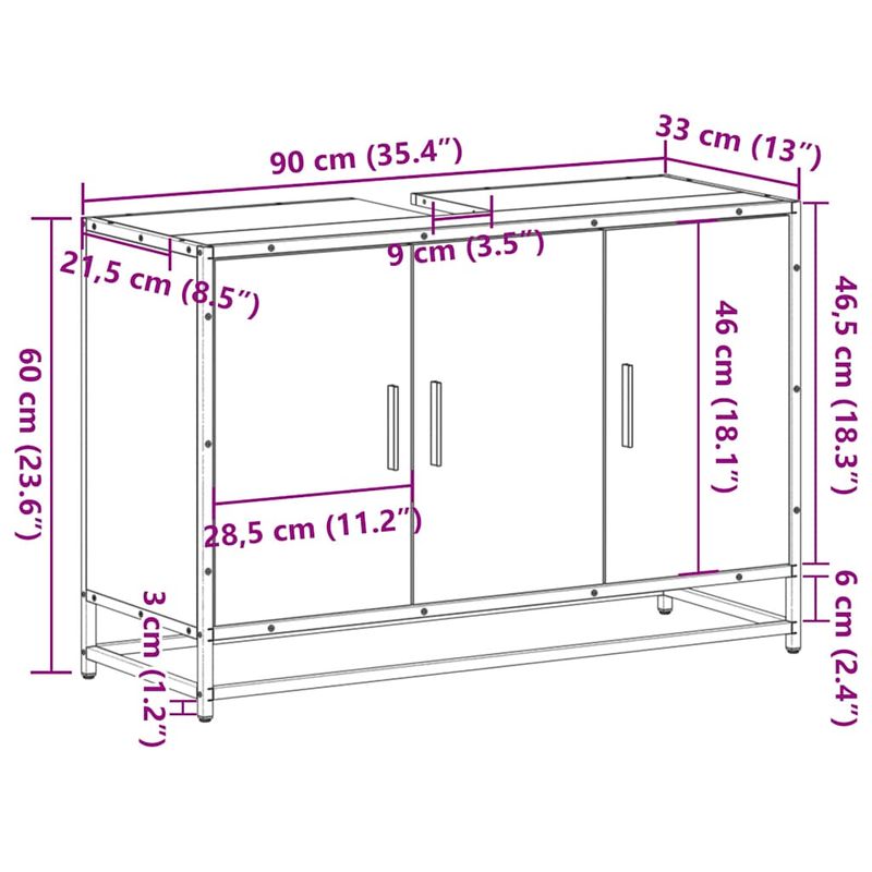Casa si Gradina - Mobilier - Mobilier baie - Comode baie - Dulap pentru chiuveta de baie gri Sonoma 90x33x60 cm lemn - Infinity.ro