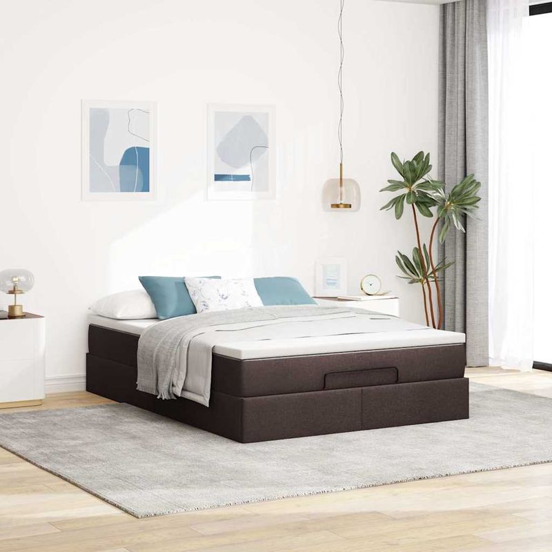 Casa si Gradina - Mobilier - Paturi si accesorii - Paturi - Cadru de pat otoman cu saltea tesatura maro inchis 140x190cm - Infinity.ro