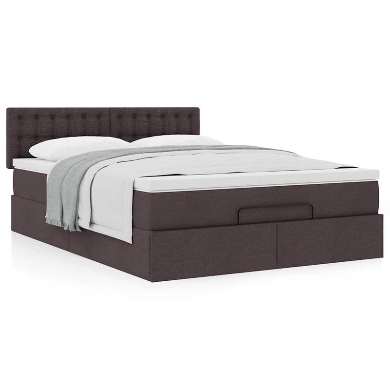 Casa si Gradina - Mobilier - Paturi si accesorii - Paturi - Cadru de pat otoman cu saltea tesatura maro inchis 140x190cm - Infinity.ro