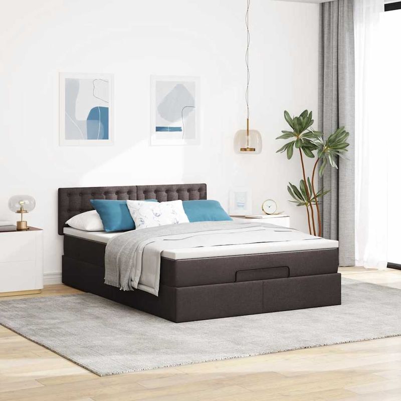 Casa si Gradina - Mobilier - Paturi si accesorii - Paturi - Cadru de pat otoman cu saltea tesatura maro inchis 140x190cm - Infinity.ro
