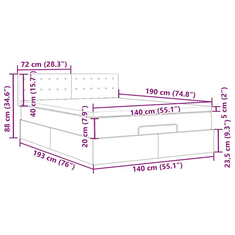 Casa si Gradina - Mobilier - Paturi si accesorii - Paturi - Cadru de pat otoman cu saltea tesatura maro inchis 140x190cm - Infinity.ro