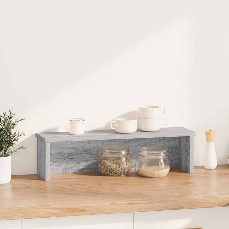Casa si Gradina - Bucatarie si vesela - Organizare si depozitare bucatarie - Suporturi tacamuri si vase - Suport de bucatarie stivuibil, gri Sonoma, lemn prelucrat, mărime 50x15x16 cm - Infinity.ro
