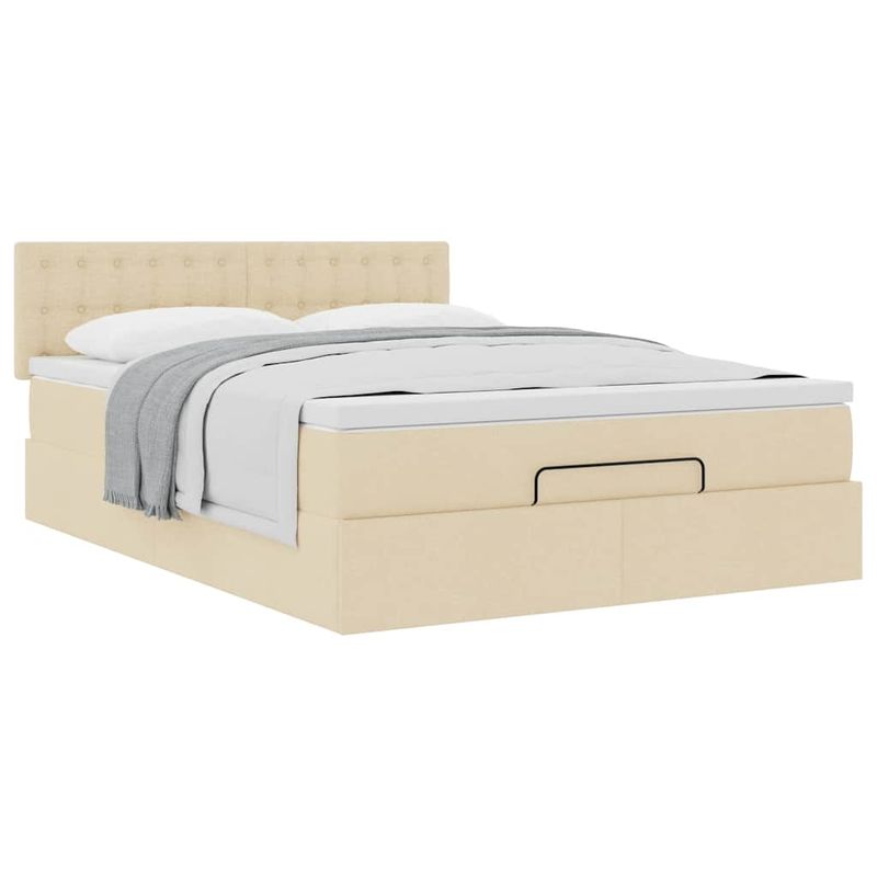Casa si Gradina - Mobilier - Paturi si accesorii - Paturi - Cadru de pat otoman cu saltea crem 140x190cm stofa - Infinity.ro