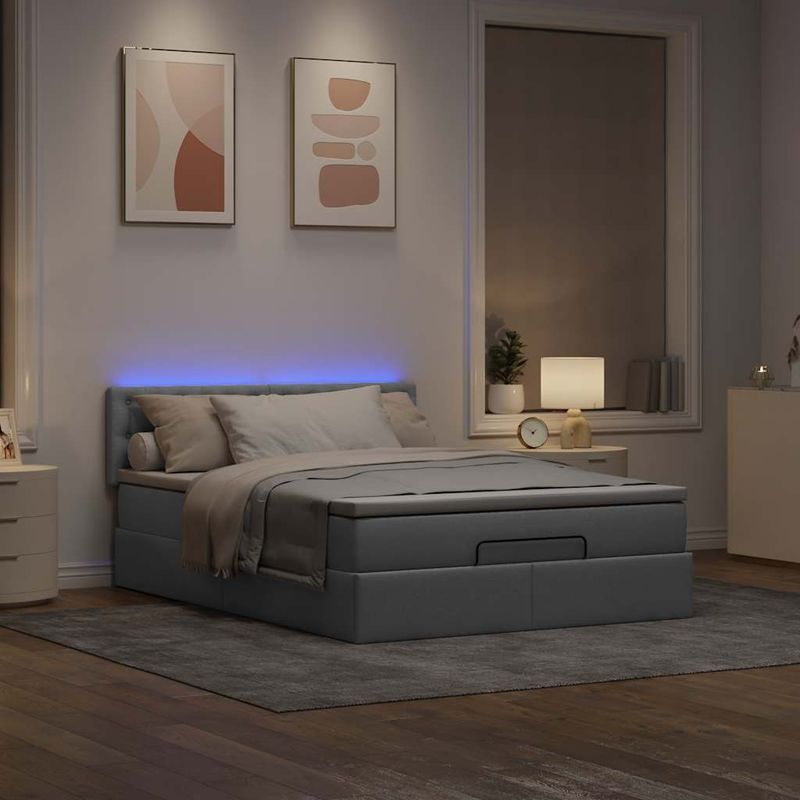 Casa si Gradina - Mobilier - Paturi si accesorii - Paturi - Pat otoman cu saltea tesatura gri deschis 140x190 cm, model nasturi - Infinity.ro