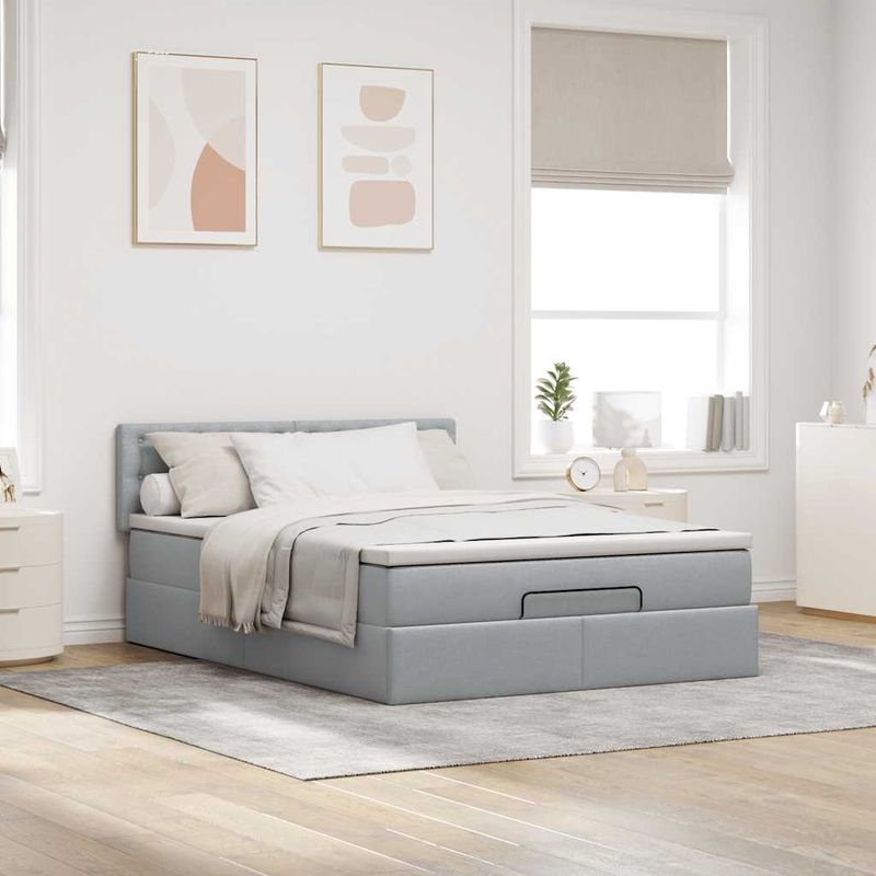 Casa si Gradina - Mobilier - Paturi si accesorii - Paturi - Pat otoman cu saltea tesatura gri deschis 140x190 cm, model nasturi - Infinity.ro