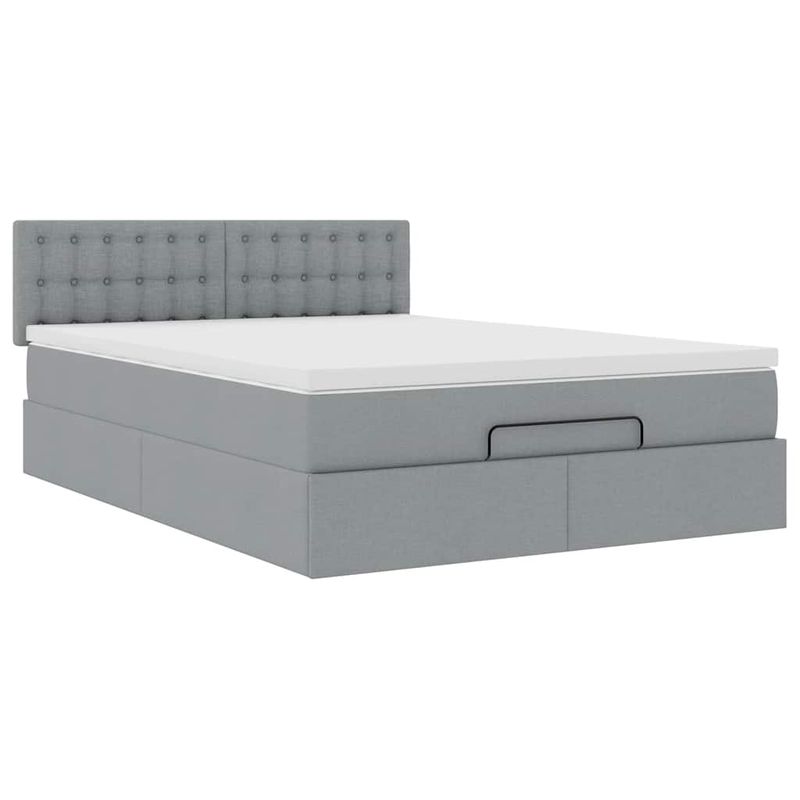 Casa si Gradina - Mobilier - Paturi si accesorii - Paturi - Pat otoman cu saltea tesatura gri deschis 140x190 cm, model nasturi - Infinity.ro