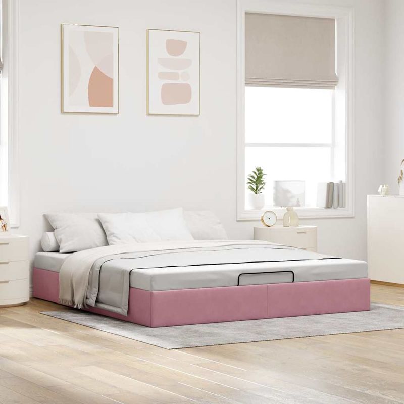 Casa si Gradina - Mobilier - Paturi si accesorii - Paturi - Cadru pat otoman fara saltea roz 200x200 cm catifea - Infinity.ro