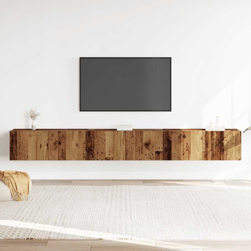 Casa si Gradina - Mobilier - Seturi de mobilier - Seturi living - Set dulap TV 3 piese montat pe perete lemn vechi lemn prelucrat - Infinity.ro