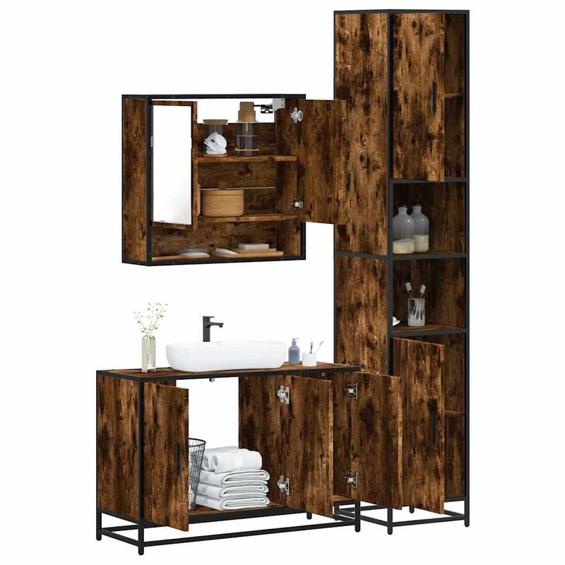 Casa si Gradina - Mobilier - Seturi de mobilier - Seturi baie - Set mobilier de baie, 3 piese, stejar fumuriu, lemn prelucrat - Infinity.ro