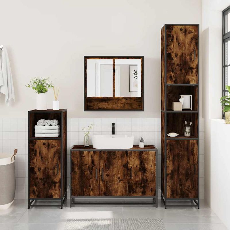 Casa si Gradina - Mobilier - Seturi de mobilier - Seturi baie - Set mobilier de baie, 3 piese, stejar fumuriu, lemn prelucrat - Infinity.ro