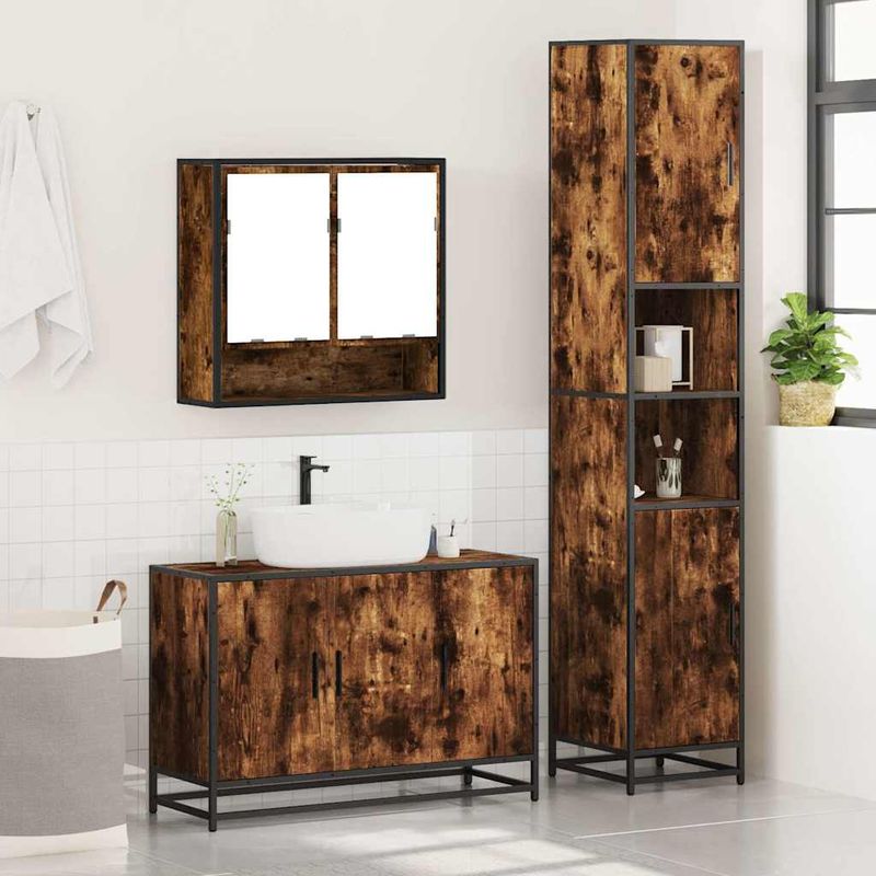 Casa si Gradina - Mobilier - Seturi de mobilier - Seturi baie - Set mobilier de baie, 3 piese, stejar fumuriu, lemn prelucrat - Infinity.ro