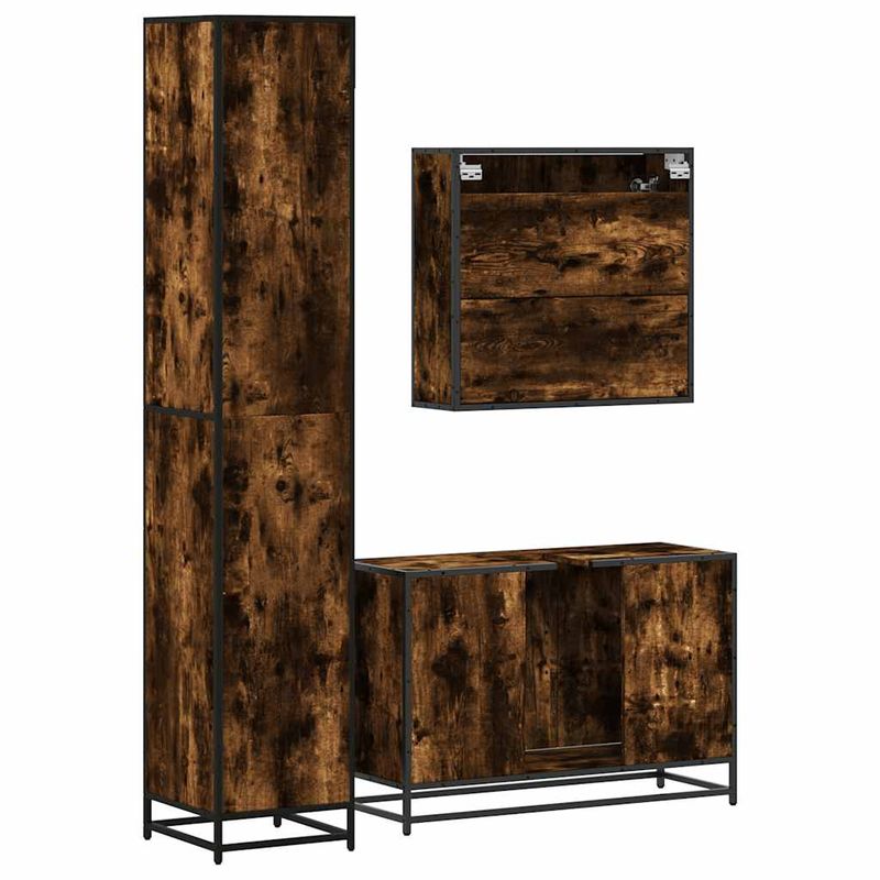 Casa si Gradina - Mobilier - Seturi de mobilier - Seturi baie - Set mobilier de baie, 3 piese, stejar fumuriu, lemn prelucrat - Infinity.ro
