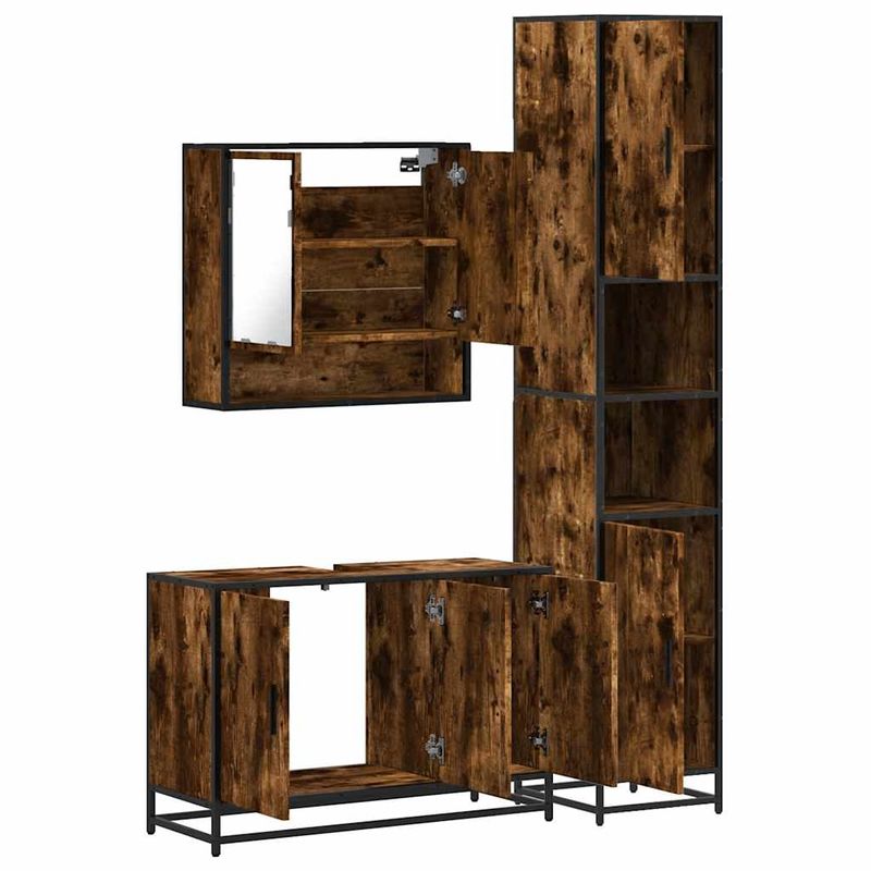 Casa si Gradina - Mobilier - Seturi de mobilier - Seturi baie - Set mobilier de baie, 3 piese, stejar fumuriu, lemn prelucrat - Infinity.ro