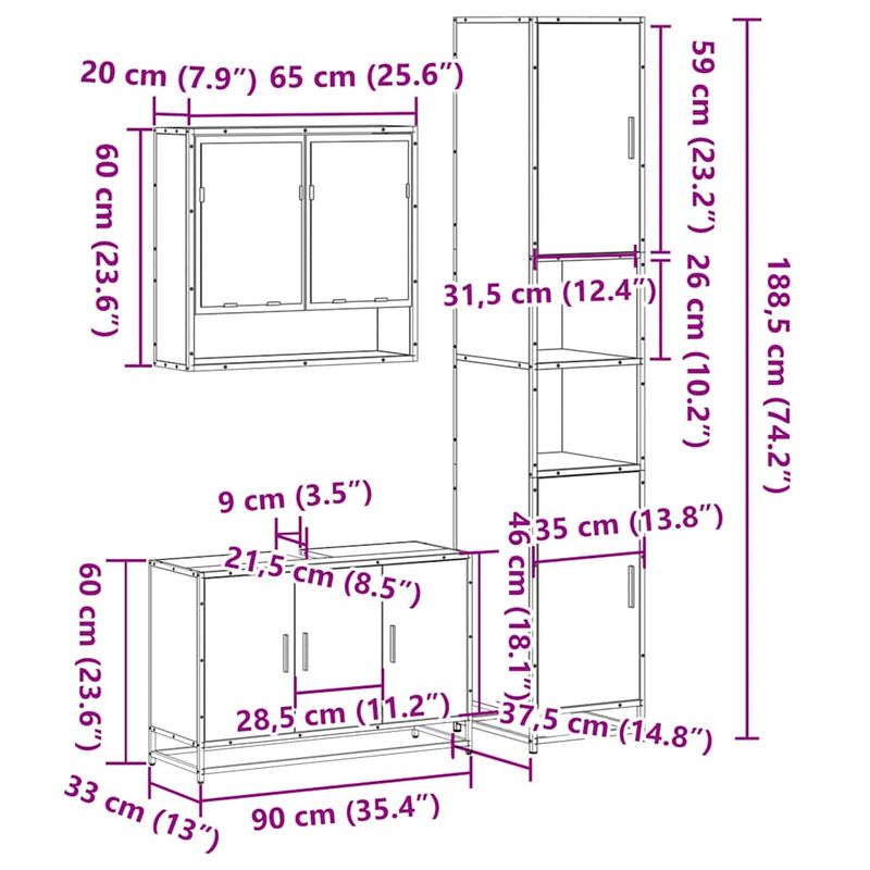 Casa si Gradina - Mobilier - Seturi de mobilier - Seturi baie - Set mobilier de baie, 3 piese, stejar fumuriu, lemn prelucrat - Infinity.ro