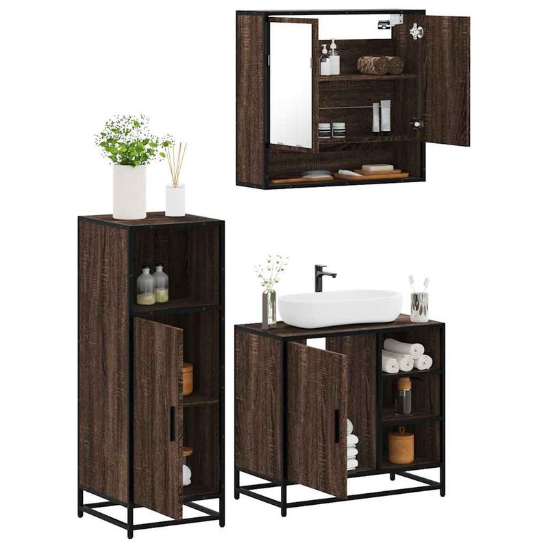 Casa si Gradina - Mobilier - Seturi de mobilier - Seturi baie - Set mobilier de baie, 3 piese, stejar maro, lemn prelucrat - Infinity.ro