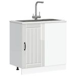 Casa si Gradina - Mobilier - Comode si corpuri - Corpuri bucatarie - Dulap de baza pentru chiuveta „Lucca” Lemn prelucrat alb lucios, gri beton, mărime 86x46x81.5 cm, model 1x dulap inferior de colț (1 ușă) - Infinity.ro