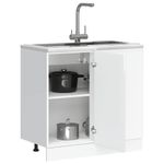 Casa si Gradina - Mobilier - Comode si corpuri - Corpuri bucatarie - Dulap de baza pentru chiuveta „Lucca” Lemn prelucrat alb lucios, gri beton, mărime 86x46x81.5 cm, model 1x dulap inferior de colț (1 ușă) - Infinity.ro