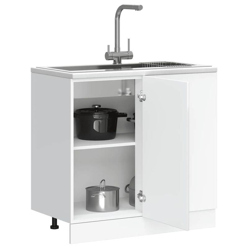 Casa si Gradina - Mobilier - Comode si corpuri - Corpuri bucatarie - Dulap de baza pentru chiuveta „Lucca” Lemn prelucrat alb lucios, gri beton, mărime 86x46x81.5 cm, model 1x dulap inferior de colț (1 ușă) - Infinity.ro