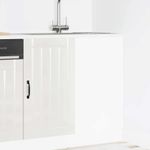 Casa si Gradina - Mobilier - Comode si corpuri - Corpuri bucatarie - Dulap de baza pentru chiuveta „Lucca” Lemn prelucrat alb lucios, gri beton, mărime 86x46x81.5 cm, model 1x dulap inferior de colț (1 ușă) - Infinity.ro