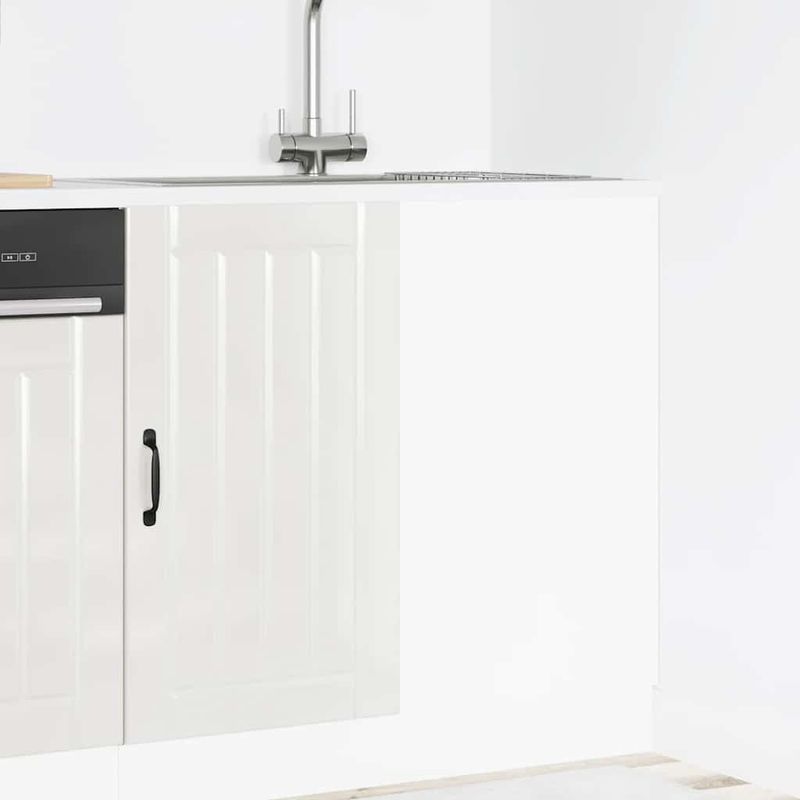 Casa si Gradina - Mobilier - Comode si corpuri - Corpuri bucatarie - Dulap de baza pentru chiuveta „Lucca” Lemn prelucrat alb lucios, gri beton, mărime 86x46x81.5 cm, model 1x dulap inferior de colț (1 ușă) - Infinity.ro