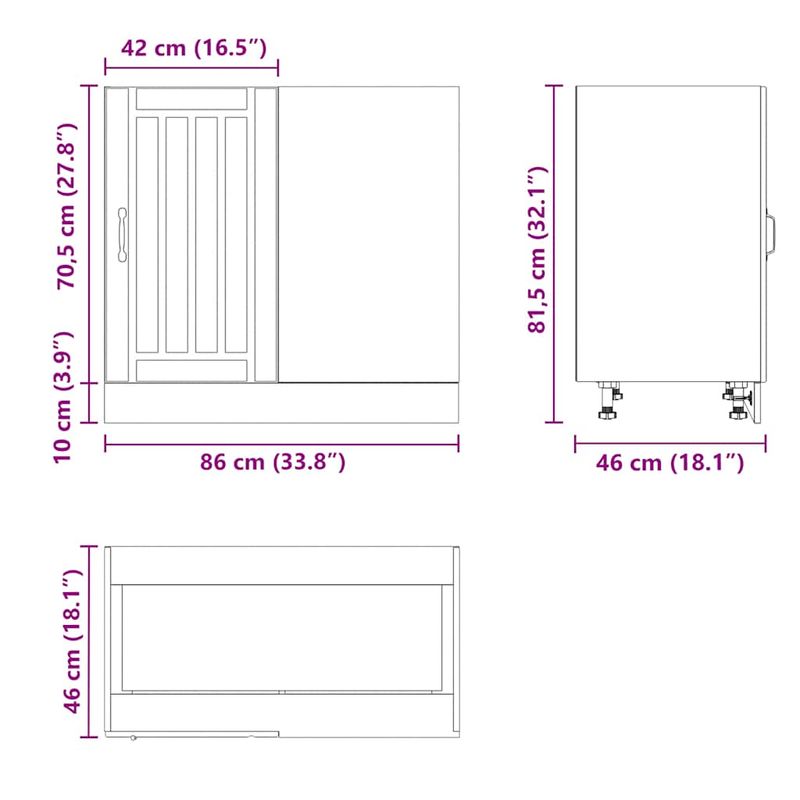Casa si Gradina - Mobilier - Comode si corpuri - Corpuri bucatarie - Dulap de baza pentru chiuveta „Lucca” Lemn prelucrat alb lucios, gri beton, mărime 86x46x81.5 cm, model 1x dulap inferior de colț (1 ușă) - Infinity.ro