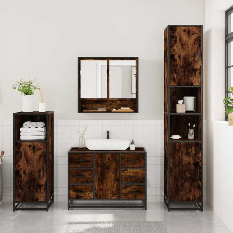 Casa si Gradina - Mobilier - Seturi de mobilier - Seturi baie - Set mobilier de baie, 3 piese, stejar fumuriu, lemn prelucrat - Infinity.ro