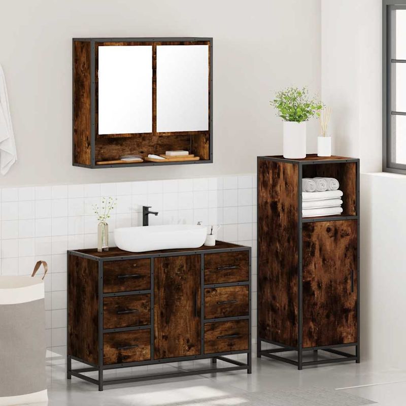 Casa si Gradina - Mobilier - Seturi de mobilier - Seturi baie - Set mobilier de baie, 3 piese, stejar fumuriu, lemn prelucrat - Infinity.ro