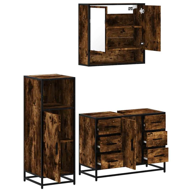 Casa si Gradina - Mobilier - Seturi de mobilier - Seturi baie - Set mobilier de baie, 3 piese, stejar fumuriu, lemn prelucrat - Infinity.ro