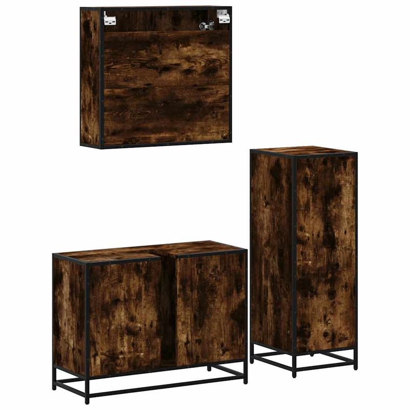 Casa si Gradina - Mobilier - Seturi de mobilier - Seturi baie - Set mobilier de baie, 3 piese, stejar fumuriu, lemn prelucrat - Infinity.ro