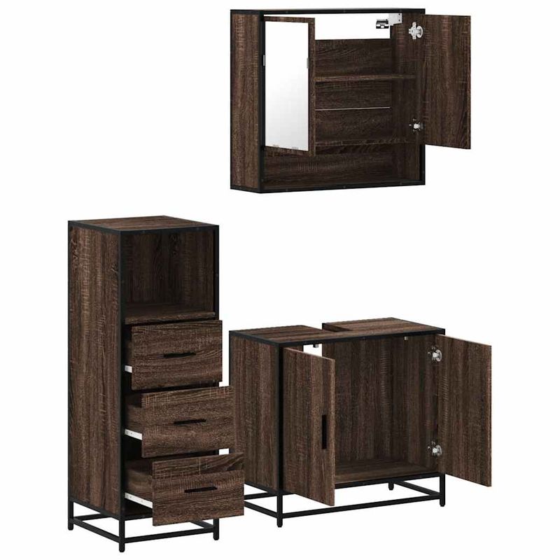 Casa si Gradina - Mobilier - Seturi de mobilier - Seturi baie - Set mobilier de baie, 3 piese, stejar maro, lemn prelucrat - Infinity.ro