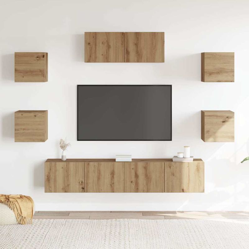 Casa si Gradina - Mobilier - Seturi de mobilier - Seturi living - Set dulap TV 5 piese Stejar Artisan montat pe perete - Infinity.ro