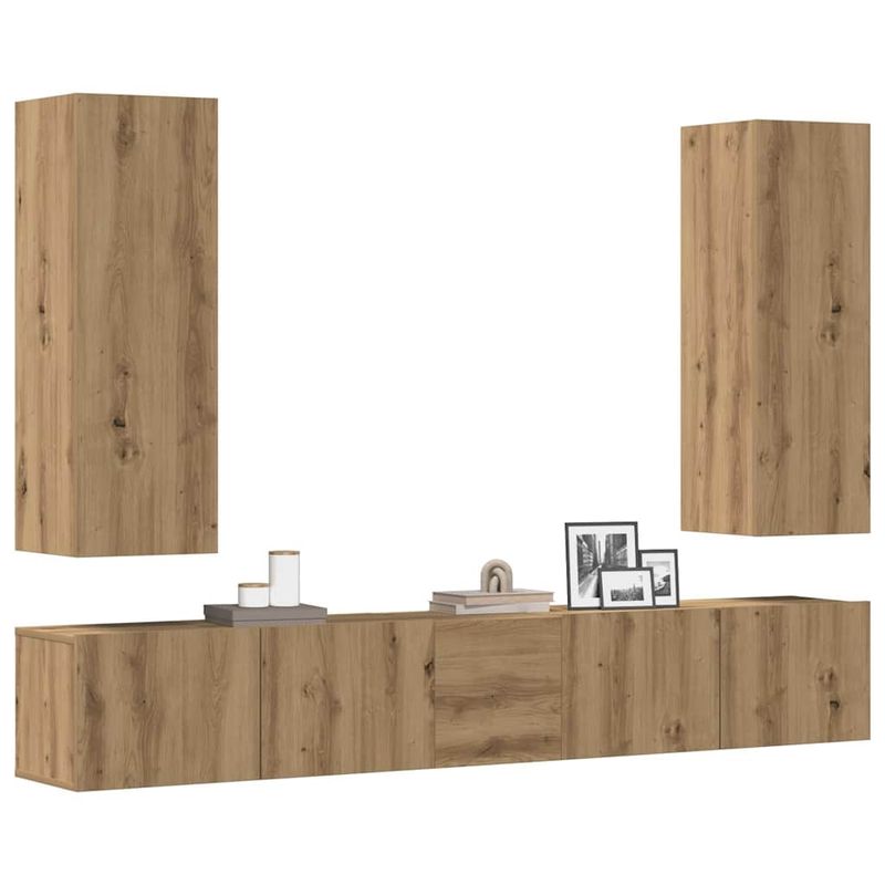 Casa si Gradina - Mobilier - Comode si corpuri - Comode - Dulapuri TV montate pe perete 5 buc. stejar artizanal lemn - Infinity.ro