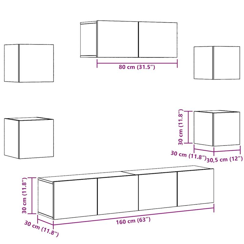 Casa si Gradina - Mobilier - Seturi de mobilier - Seturi living - Set dulap TV 5 piese Stejar Artisan montat pe perete - Infinity.ro