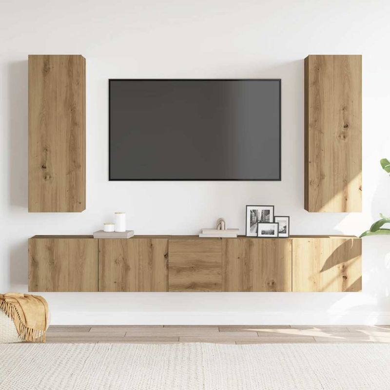 Casa si Gradina - Mobilier - Comode si corpuri - Comode - Dulapuri TV montate pe perete 5 buc. stejar artizanal lemn - Infinity.ro