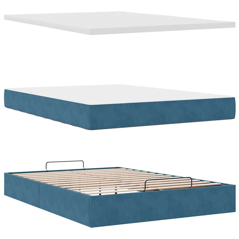 Casa si Gradina - Mobilier - Paturi si accesorii - Paturi - Cadru de pat otoman cu saltea Albastru inchis 140x190cm catifea - Infinity.ro