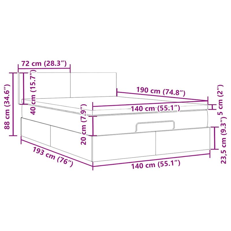 Casa si Gradina - Mobilier - Paturi si accesorii - Paturi - Cadru de pat otoman cu saltea Albastru inchis 140x190cm catifea - Infinity.ro