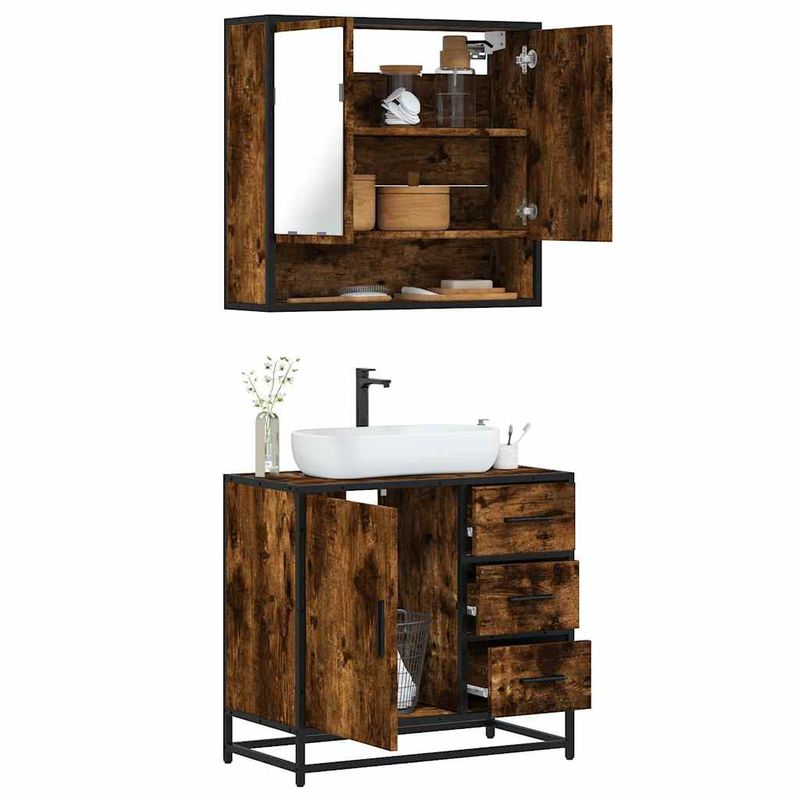 Casa si Gradina - Mobilier - Seturi de mobilier - Seturi baie - Set mobilier de baie, 2 piese, stejar fumuriu, lemn prelucrat - Infinity.ro