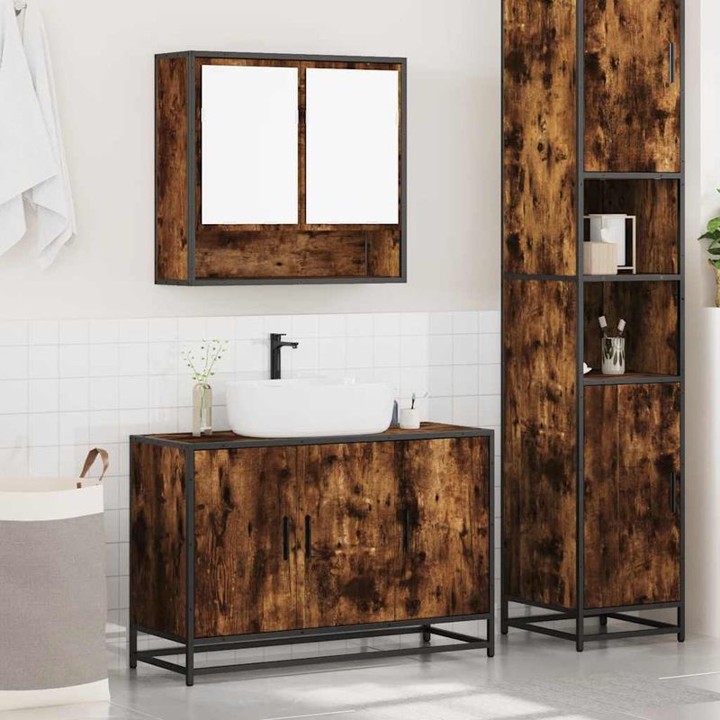 Casa si Gradina - Mobilier - Seturi de mobilier - Seturi baie - Set mobilier de baie, 2 piese, stejar fumuriu, lemn prelucrat - Infinity.ro
