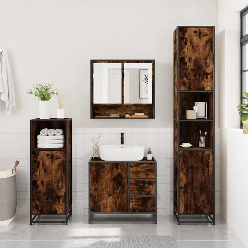 Casa si Gradina - Mobilier - Seturi de mobilier - Seturi baie - Set mobilier de baie, 2 piese, stejar fumuriu, lemn prelucrat - Infinity.ro