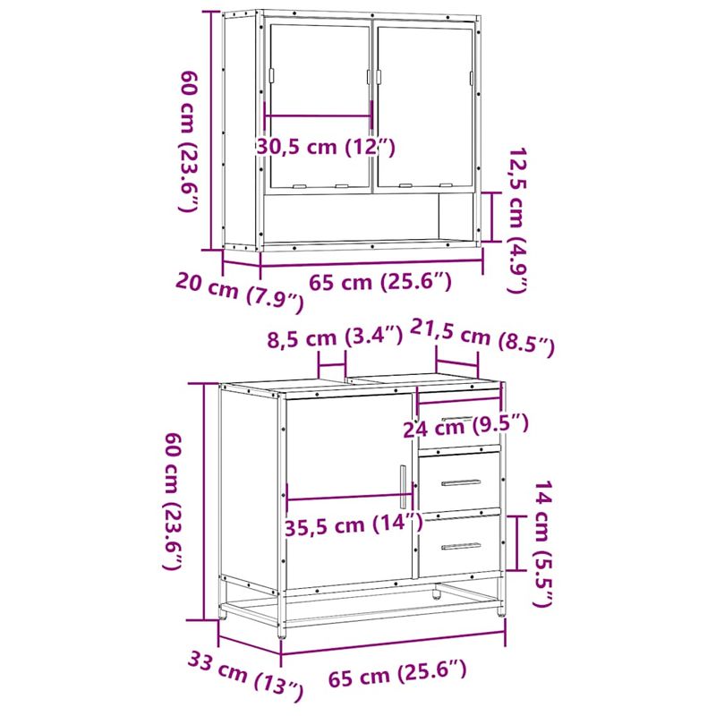 Casa si Gradina - Mobilier - Seturi de mobilier - Seturi baie - Set mobilier de baie, 2 piese, stejar fumuriu, lemn prelucrat - Infinity.ro