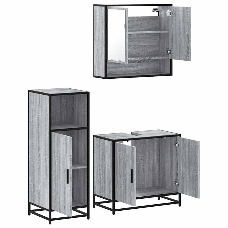 Casa si Gradina - Mobilier - Seturi de mobilier - Seturi baie - Set mobilier de baie, 3 piese, gri sonoma, lemn prelucrat - Infinity.ro