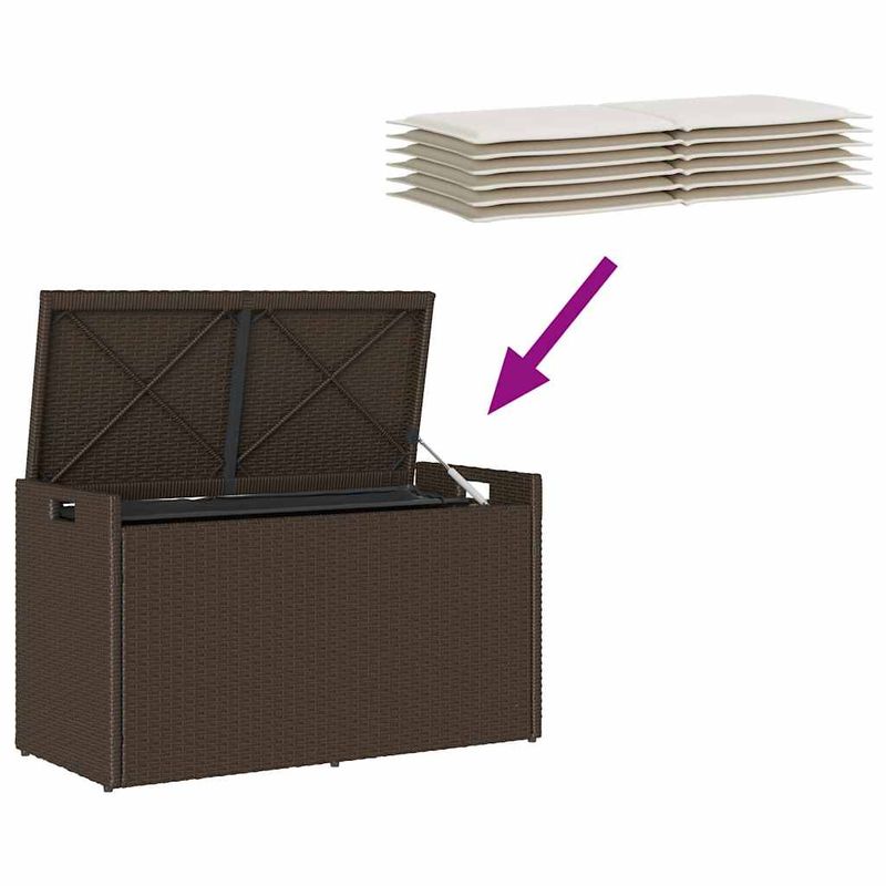 Casa si Gradina - Gradina si terasa - Mobilier exterior - Bancute de gradina - Banca de depozitare in aer liber cu perna maro 100cm polirattan - Infinity.ro