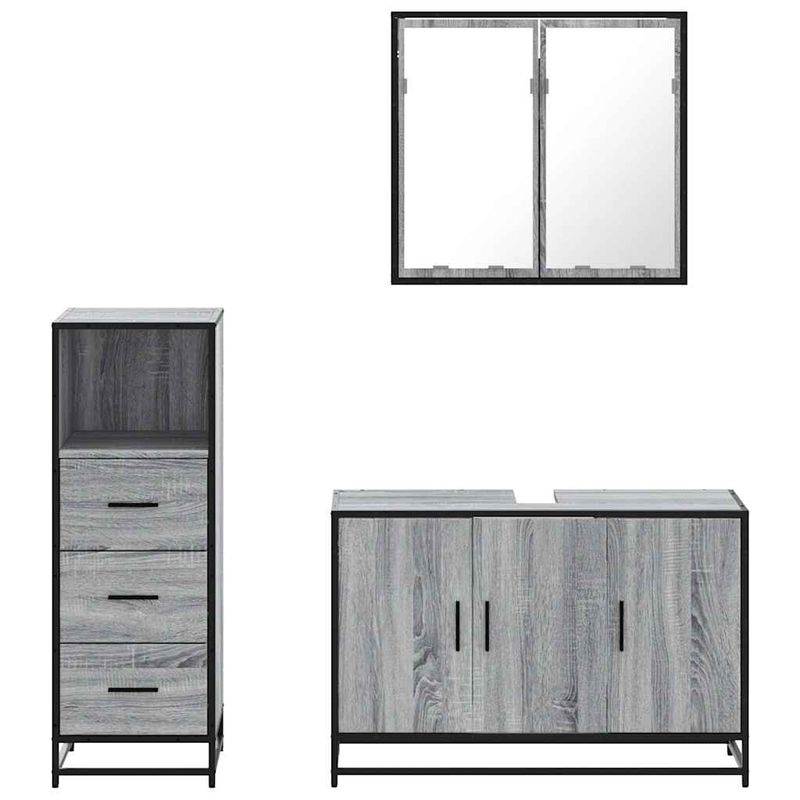 Casa si Gradina - Mobilier - Seturi de mobilier - Seturi baie - Set mobilier de baie, 3 piese, gri sonoma, lemn prelucrat - Infinity.ro
