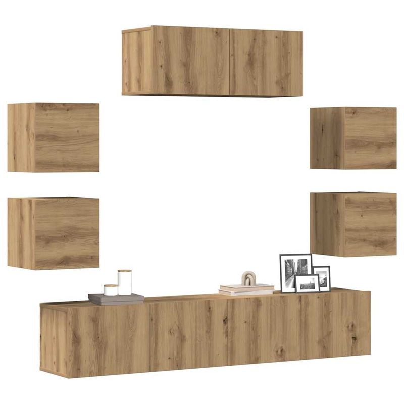 Casa si Gradina - Mobilier - Seturi de mobilier - Seturi living - Set dulap TV 7 piese montat pe perete Stejar artizanal - Infinity.ro