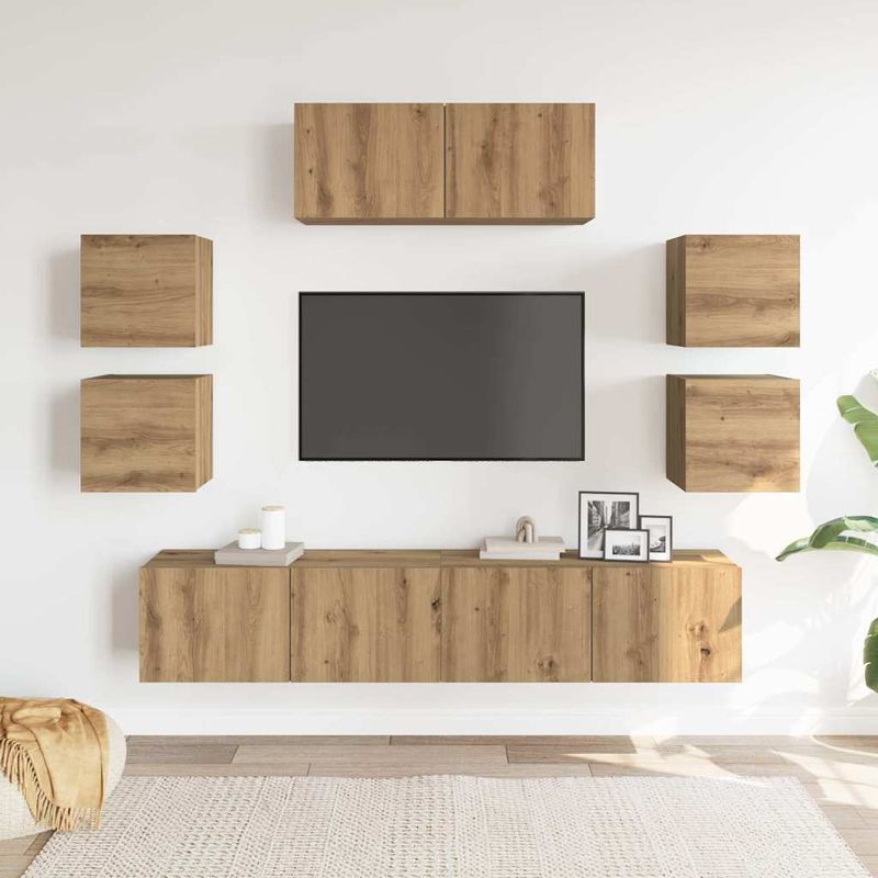 Casa si Gradina - Mobilier - Seturi de mobilier - Seturi living - Set dulap TV 7 piese montat pe perete Stejar artizanal - Infinity.ro