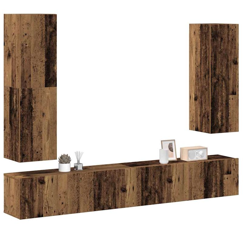 Casa si Gradina - Mobilier - Seturi de mobilier - Seturi living - Set dulap TV 4 piese montat pe perete lemn vechi lemn prelucrat - Infinity.ro