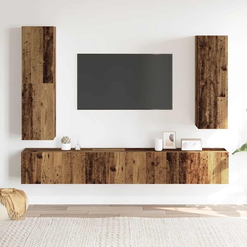 Casa si Gradina - Mobilier - Seturi de mobilier - Seturi living - Set dulap TV 4 piese montat pe perete lemn vechi lemn prelucrat - Infinity.ro