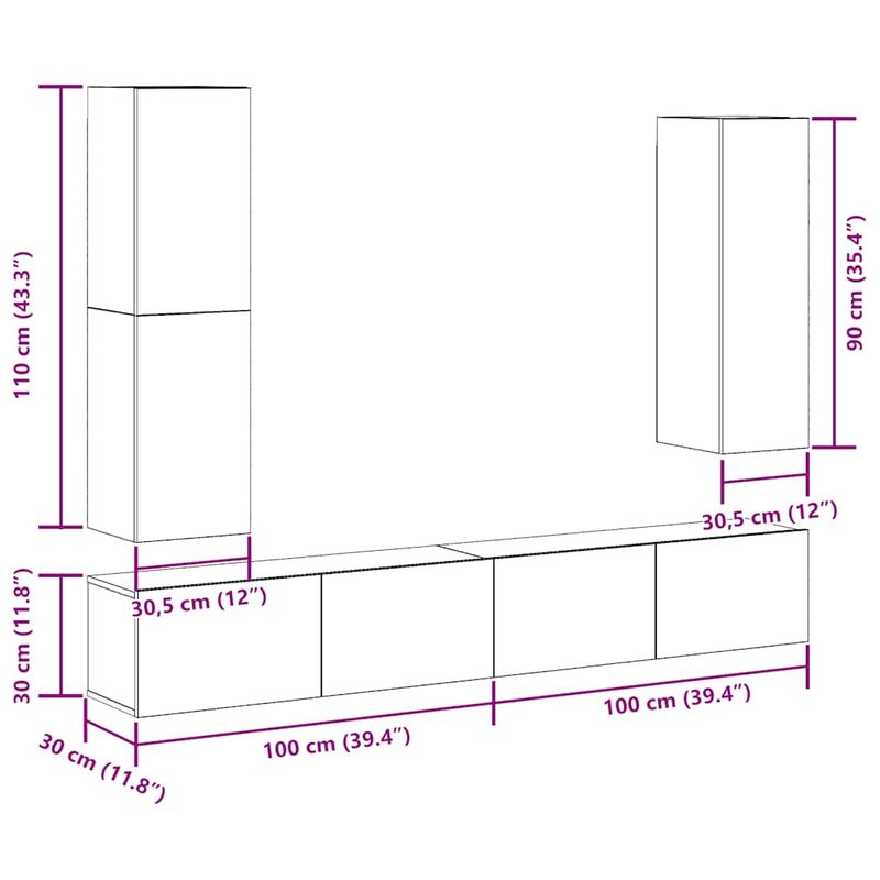 Casa si Gradina - Mobilier - Seturi de mobilier - Seturi living - Set dulap TV 4 piese montat pe perete lemn vechi lemn prelucrat - Infinity.ro