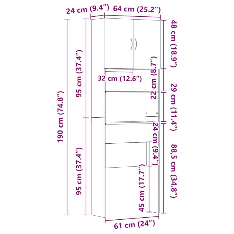 Casa si Gradina - Mobilier - Dulapuri si sifoniere - Dulapuri - Dulap masina de spalat stejar sonoma 64x24x190cm lemn prelucrat - Infinity.ro